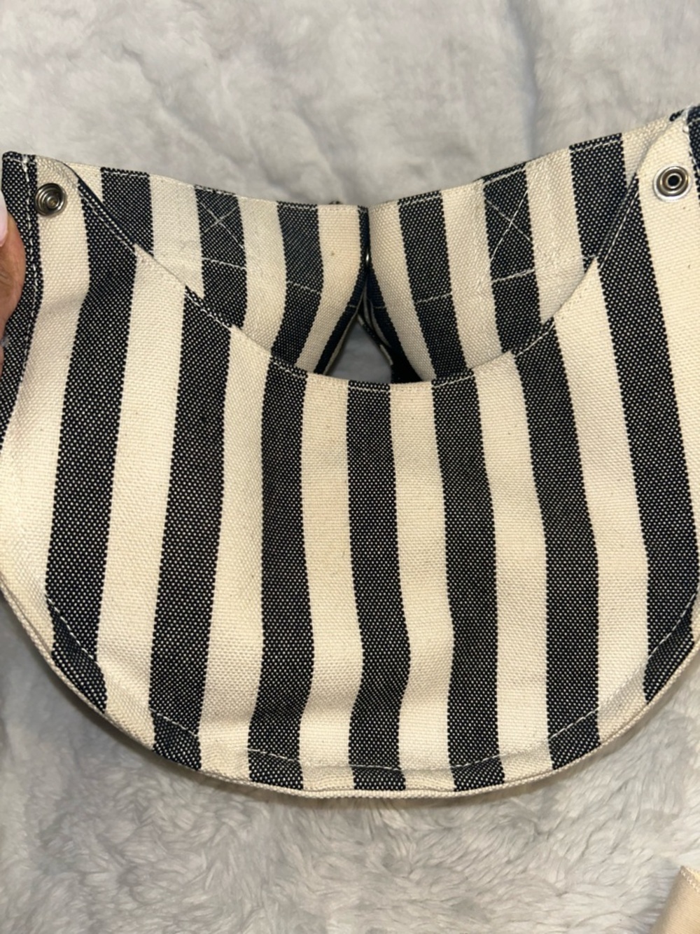 Hermes Black & White Striped Canvas Tote Bag - Picture 6 of 16